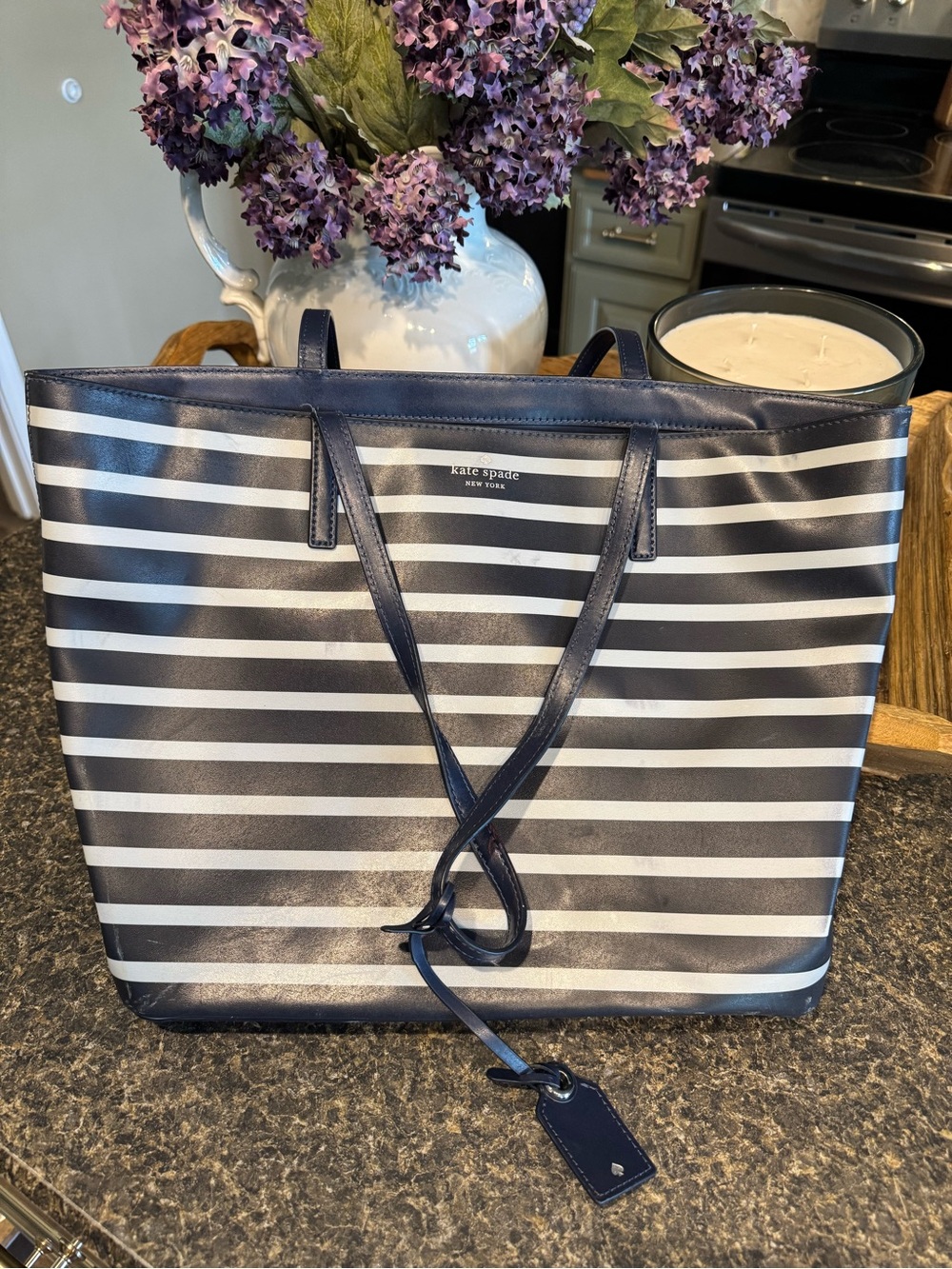 kate spade Navy & White Horizontal Stripe Tote